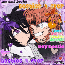 a picture of a girl and a boy with the words besties 4 ever