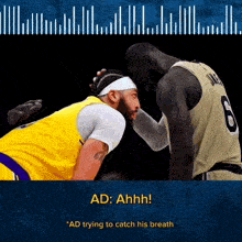 a basketball player with the number 6 on his jersey kisses another player 's nose