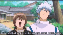 a couple of anime characters standing next to each other with one saying " bring me a band-aid "