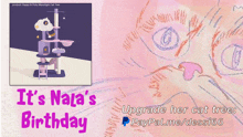 a drawing of a cat with the words it 's nala 's birthday on the bottom