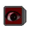 a pixel art illustration of a bloody eye in a red square .