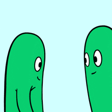 two green cartoon characters giving each other high fives