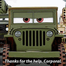 Cars Sarge GIF - Cars Sarge Thanks For The Help Corporal GIFs