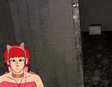 a cartoon drawing of a girl wearing headphones