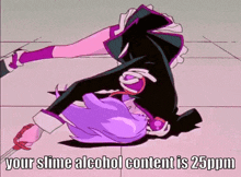a cartoon of a girl laying on the floor with the words your slime alcohol content is 25ppm