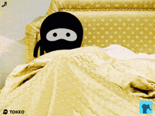 a cartoon of a ninja and a dinosaur laying in bed