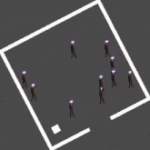 a large group of people are standing in a square with purple heads