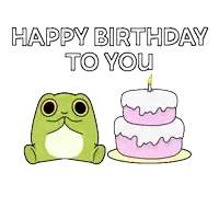 a birthday card with a frog and a cake with the words happy birthday to you on it