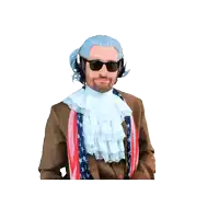 a man in a wig is holding a box that says subscribe