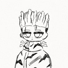 a black and white drawing of a child with a crown on his head