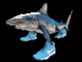 a pixel art of a shark wearing blue shoes
