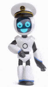 a robot wearing a captain 's hat with a gold anchor on it