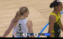 a female basketball player wearing a number 5 jersey