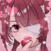 a girl with a bandage on her eye holds a heart in her hand