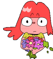 Shy Girl Holding Bouquet Of Flowers Sticker