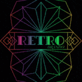 a logo for retro brando with a rainbow colored geometric pattern
