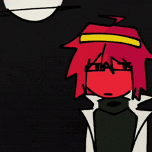 a cartoon character with red hair and a yellow headband stands in front of a full moon