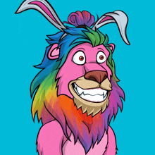 a cartoon of a pink lion with bunny ears