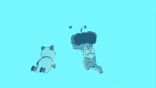 a cartoon of a girl in a bathing suit and a cat .
