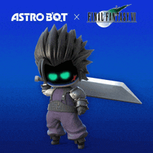 an astro bot x final fantasy vii advertisement with cloud strife holding a sword