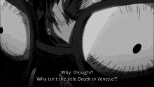 a close up of a person 's face with the words `` why though ? '' written on it .