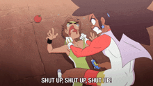 a cartoon of a woman yelling at another woman that says shut up
