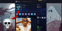 a screenshot of a steam account with a skull and a ghost in the background