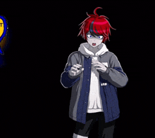 a boy with red hair is standing in front of a blue ribbon that says fell for it again award