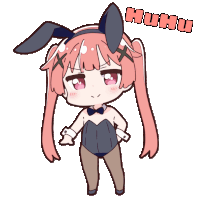 a cartoon drawing of a girl in a bunny suit with the word huhu above her