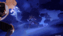 a video game character is being attacked by another character with a sword