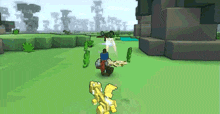a cartoon character holding a sword in a video game .