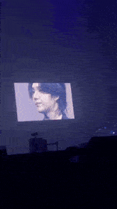 a close up of a person 's face on a tv screen .