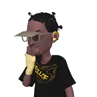 a cartoon character wearing sunglasses and a black shirt that says toll of