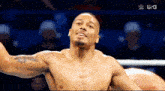 a shirtless wrestler in a wrestling ring with usa written on the bottom