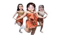 three women are standing next to each other and one of them has a necklace on her neck