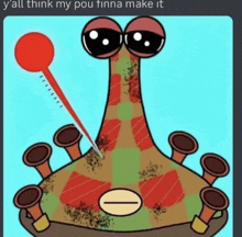 a cartoon drawing of a monster with a thermometer sticking out of it 's mouth