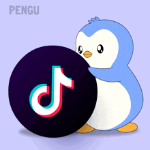 a penguin is holding a tiktok logo in its paws