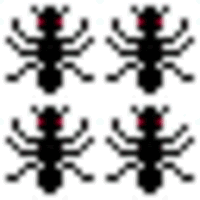 a seamless pattern of four black ants with red eyes .