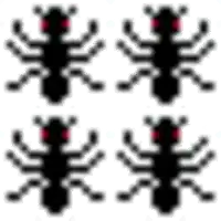 a seamless pattern of four black ants with red eyes .