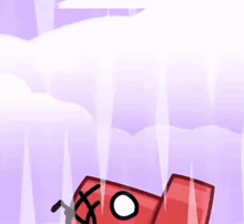 a cartoon drawing of a red object with a face and arms and legs