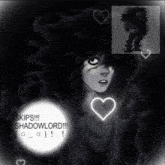 a drawing of a girl with the words skips shadowlord written on it