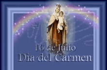 La Virgen Del Carmen Con Aircoiris Detrás GIF