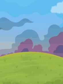 a cartoon panda bear wearing an orange sweater is sitting on a grassy hill