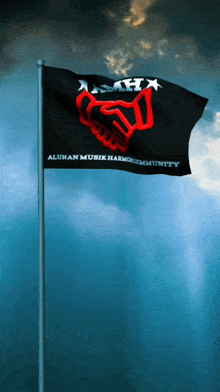 a black flag that says alunan musik harmo community