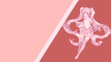 a girl with long pink hair is standing on a pink background