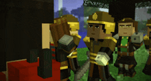 a group of minecraft characters are standing in the grass