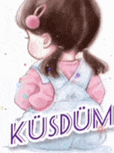 a cartoon of a little girl with the words kusdum on the bottom