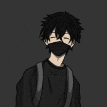 a drawing of a boy wearing a black mask .