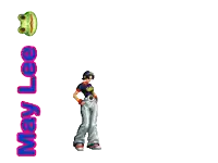 a pixelated image of may lee with a frog on the bottom right
