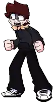 a cartoon character is standing with his fist in the air and wearing a black hoodie .